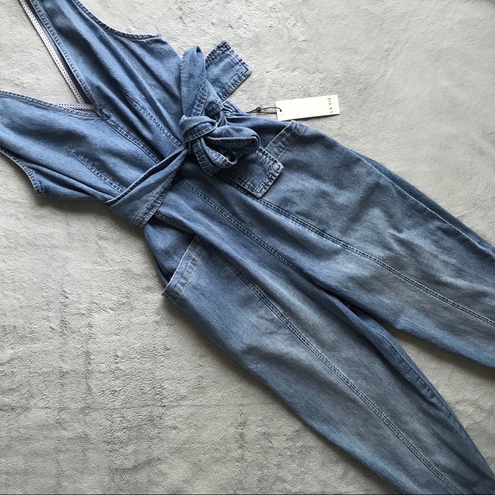NWT Rebecca Taylor La Vie Denim Tie Janis Jumpsuit